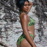 Isa Bikini Bottoms - Aurora green bikini bottoms with moderate to full coverage, flattering silhouette, high-cut leg.