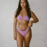 Isa Bikini Bottoms - Blush, showcasing elegant high rise and high leg cut for a flattering silhouette in lavender.